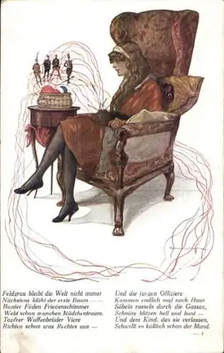 Ak Backfisch träumt von einem Offizier, Gedicht