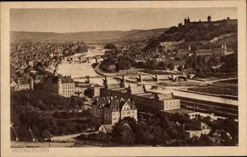 Ak Würzburg am Main Unterfranken, Panorama, Brücke