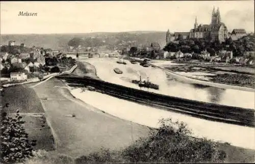 Ak Meißen an der Elbe, Panorama, Dampfer