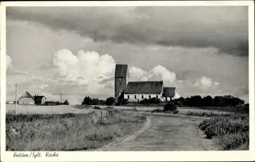 Ak Keitum auf Sylt, Kirche, Felder