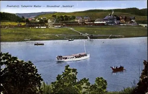 Ak Paulsdorf Dippoldiswalde im Osterzgebirge, Talsperre Malter, Strandbad Seeblick, Dampfer