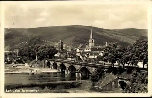 Ak Lohr am Main Unterfranken, Panorama, Brücke, Kirche