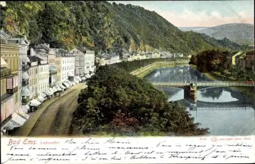 Ak Bad Ems an der Lahn, Lahnufer, Brücke, Häuser