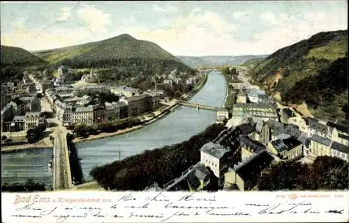 Ak Bad Ems an der Lahn, Blick vom Kriegerdenkmal aus, Panorama