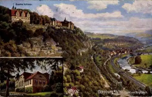 Künstler Ak Dornburg Camburg in Thüringen, Schlösser vom Voigtstein, Goetheschloss, Schießhaus