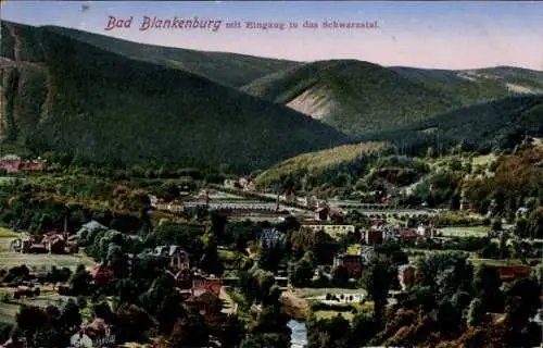 Ak Bad Blankenburg in Thüringen, Panorama, Eingang ins Schwarzatal