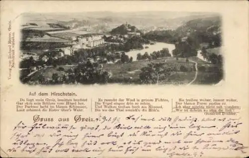 Ak Greiz im Vogtland Thüringen, Panorama, Auf dem Hirschstein, Gedicht von Gottfried Doehler