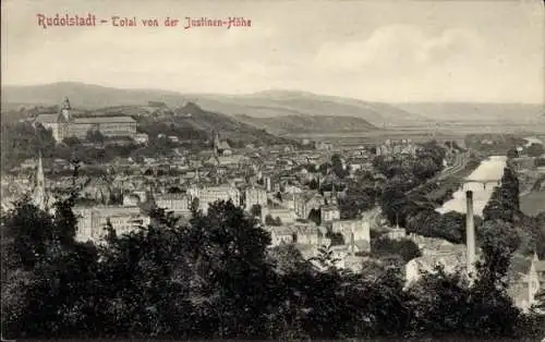 Ak Rudolstadt in Thüringen, Totalansicht von der Justinen Höhe