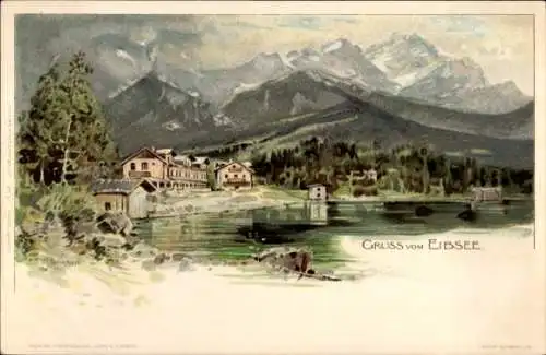 Künstler Litho Deuchert, H., Grainau in Oberbayern, Eibsee, Gebirge