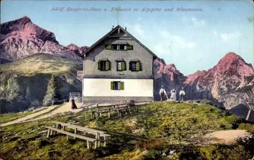 Ak Garmisch Partenkirchen in Oberbayern, Kreuzeckhaus, Adolf Zoeppritz Haus, Alpspitze, Waxenstein