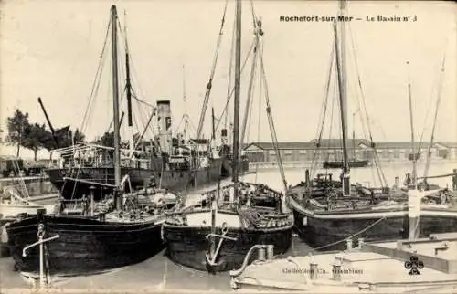 Ak Rochefort sur Mer Charente Maritime, Le Bassin No 3, Segelboote, Dampfer