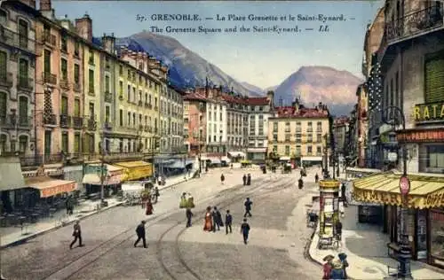 Ak Grenoble Isère, La Place Grenette et le Saint-Eynard