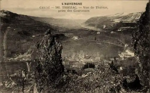 Ak Thiézac Cantal, Panorama, prise des Couronnes