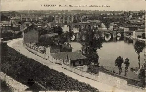 Ak Limoges Haute Vienne, Pont Saint Martial, de la Revolution et Viaduc