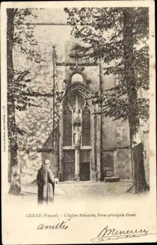 Ak Ligugé Vienne, L'Eglise Abbatiale, Porte principale Ouest