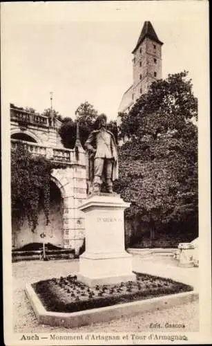 Ak Auch Gers, Monument d'Artagnan et Tour d'Armagnac