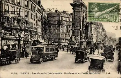 Ak Paris X, Les Grands Boulevards, Boulevard, Porte Saint Denis