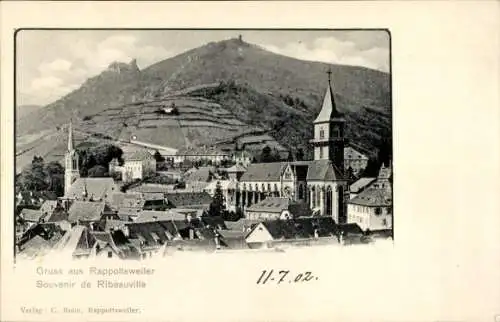 Ak Ribeauvillé Rappoltsweiler Elsass Haut Rhin, Teilansicht, Kirche