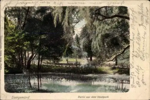 Ak Sarreguemines Saargemünd Lothringen Moselle, Partie aus dem Stadtpark