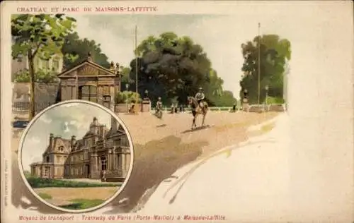 Litho Maisons Laffitte Yvelines, Schloss und Park, Pferde