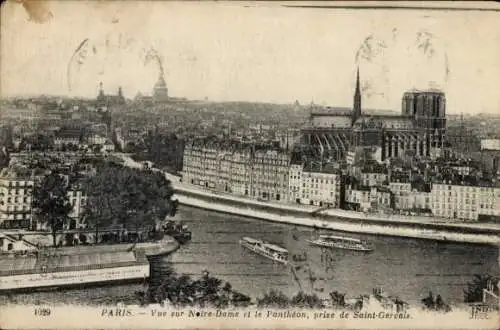 Ak Paris V, Vue sur Notre Dame et Panthéon