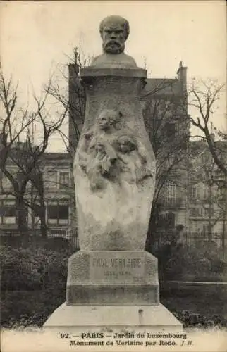 Ak Paris VI Luxembourg, Luxemburggarten mit Verlaine Statue