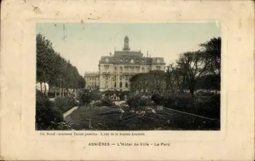 Passepartout Ak Asnières-sur-Seine Hauts-de-Seine, Rathaus, Park