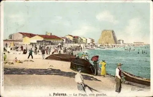 Ak Palavas les Flots Hérault, Plage, rive gauche