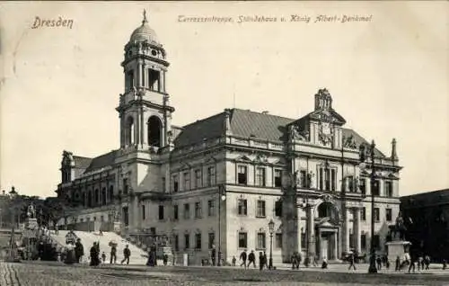 Ak Dresden Altstadt, Terrassentreppe, Ständehaus, König Albert-Denkmal
