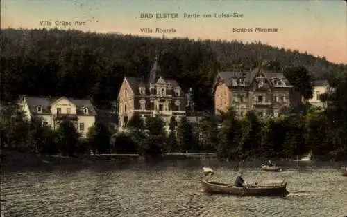 Ak Bad Elster im Vogtland, Luisa-See, Villa Grüne Aue, Villa Abazzia, Schloss Miramar