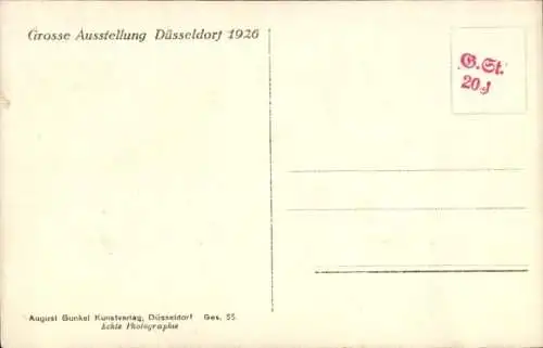 Ak Düsseldorf, Die GeSoLei 1926 bei Nacht, Hauptrestaurant mit Leuchtfontäne