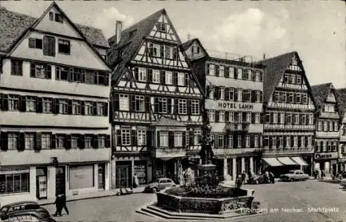 Ak Tübingen am Neckar, Marktplatz, Brunnen, Fachwerkhäuser