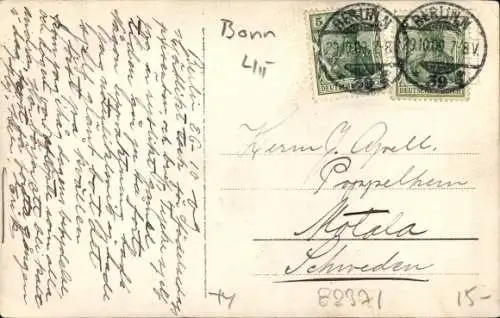 Ak Bonn am Rhein, Teilansicht, Schiff, Reiterdenkmal