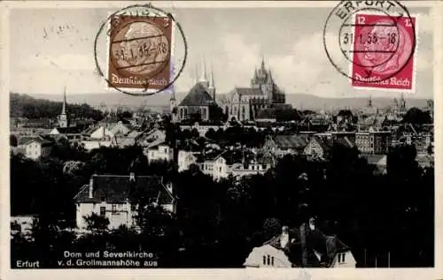 Ak Erfurt in Thüringen, Dom, Severikirche, Blick von der Grollmannshöhe