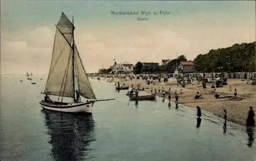 Ak Wyk auf Föhr Nordfriesland, Strand, Segelboot