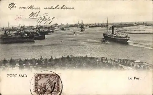 Ak Port Said Ägypten, Hafen, Schiffe