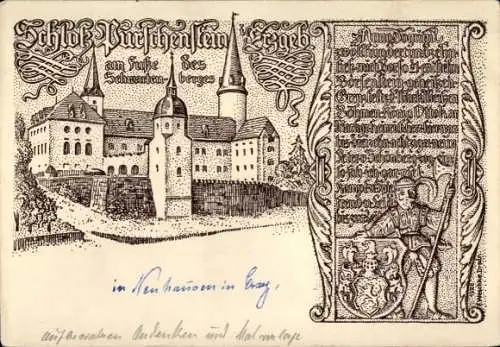 Ak Neuhausen im Erzgebirge, Schloss Purschenstein, Ritter, Wappen