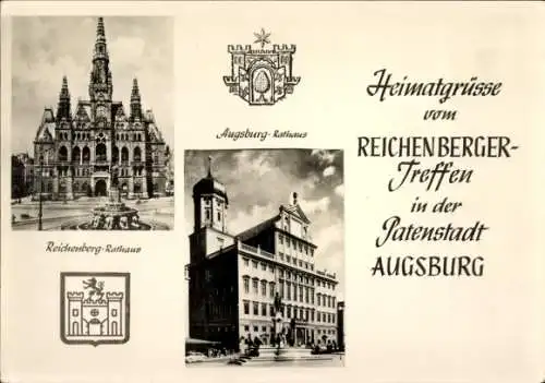 Ak Augsburg in Schwaben, Rathaus, Reichenberger Rathaus, Wappen