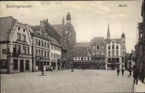 Ak Recklinghausen im Ruhrgebiet, Marktplatz, Geschäfte