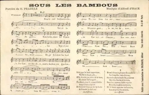 Lied Ak Sous les Bambous, Text O. Pradels, Musik Alfred d'Hack