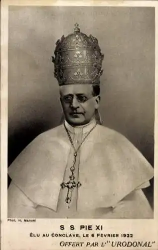 Ak Papst Pius XI., Porträt, Tiara