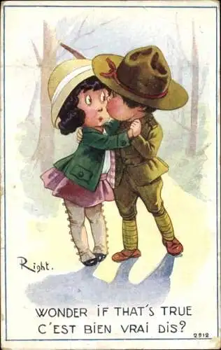 Künstler Ak Right, Soldat küsst ein Mädchen