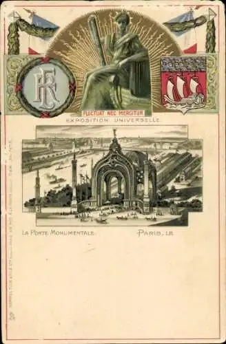 Präge Wappen Litho Paris, Weltausstellung 1900, Monumentaltor