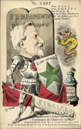 Künstler Ak Jean-Robert, Karikatur, Esperanto, Th. Cart