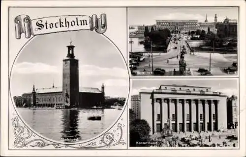 Ak Stockholm Schweden, Stadshuset, Slottet, Konserthuset