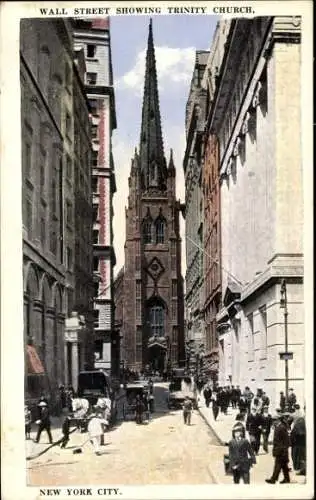 Ak New York City USA, Wall Street, Dreifaltigkeitskirche