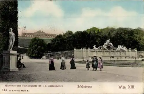 Ak Wien 13 Hietzing Österreich, Schönbrunn, Schlossgarten, Gloriette, Neptungrotte