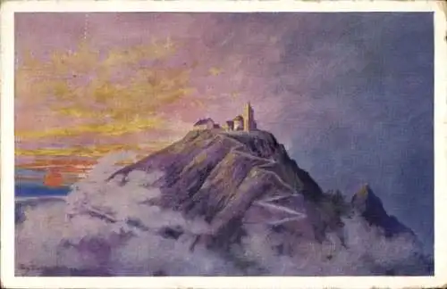 Künstler Ak Malá Úpa Kleinaupa Riesengebirge Region Königgrätz, Schneekoppe, Sonnenaufgang