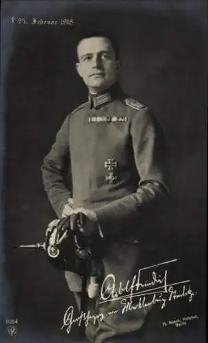 Ak Adolf Friedrich, Großherzog von Mecklenburg Strelitz, Portrait, Uniform, Trauerkarte