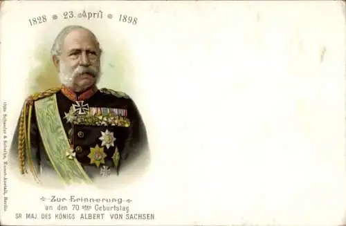 Litho König Albert von Sachsen, 70. Geburtstag am 23. April 1898, Portrait